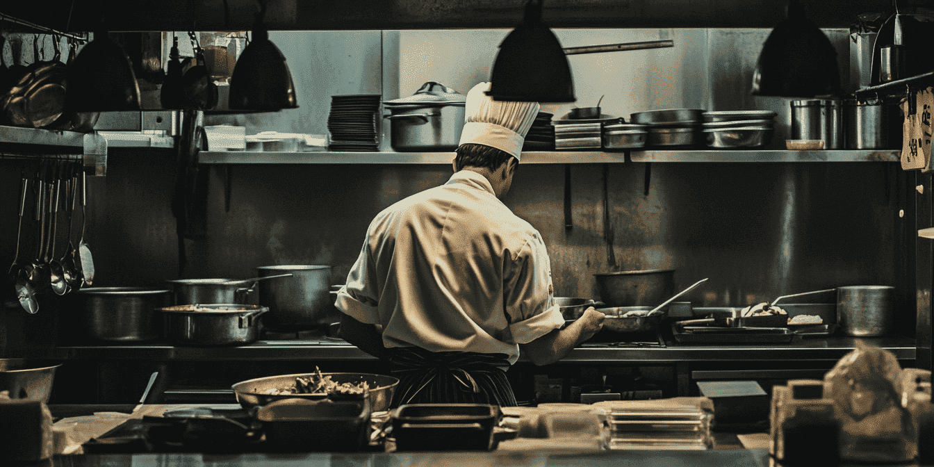 Een chef aan het koken in een restaurant