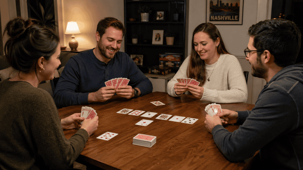 4 mensen spelen kaartspel