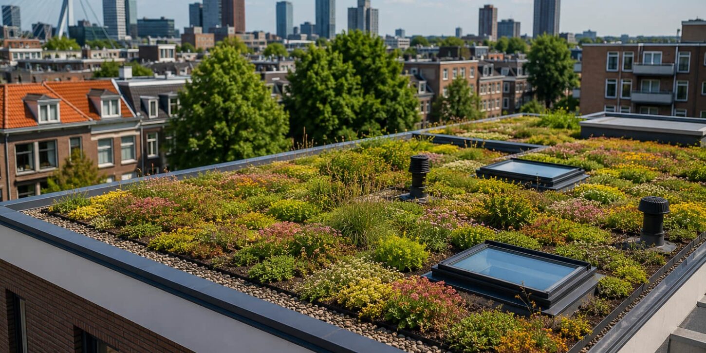 Groene daken op stedelijke gebouwen helpen hitte verminderen tijdens warme zomerdagen.