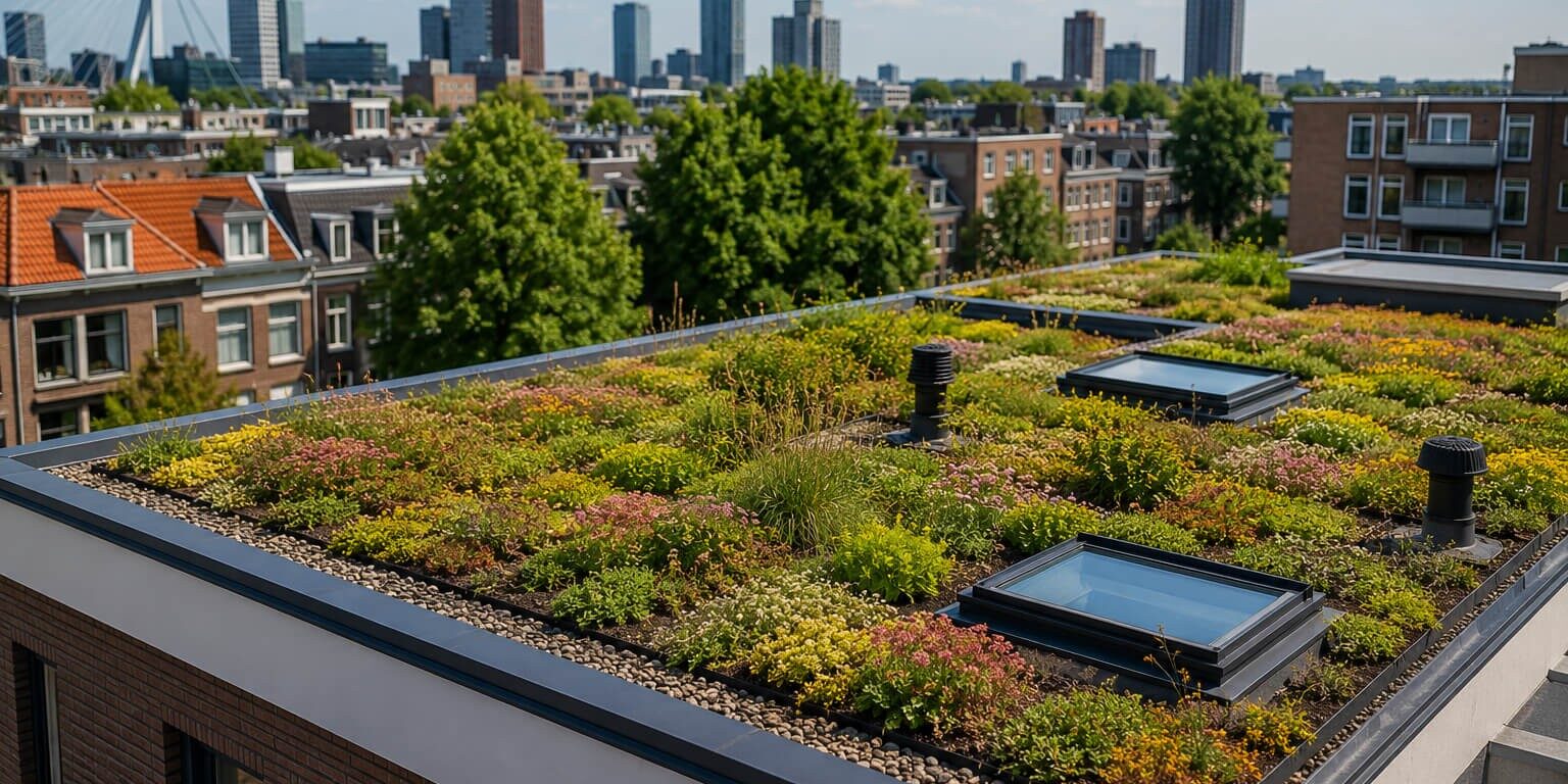 Groene daken op stedelijke gebouwen helpen hitte verminderen tijdens warme zomerdagen.