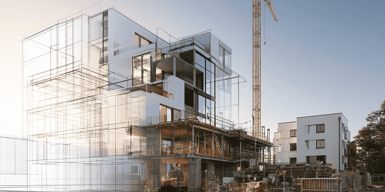 artist-impression-versus-bouwplaats-nieuwbouwproject Artist impression van een nieuwbouwproject naast de werkelijke bouwplaats