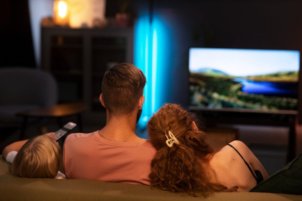 2150671573 personen die naar een tv kijken