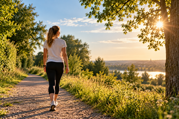 wandelpad bij gouden avondlicht